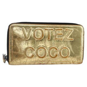 CHANEL Long Wallet Leather Gold Silver CC Auth